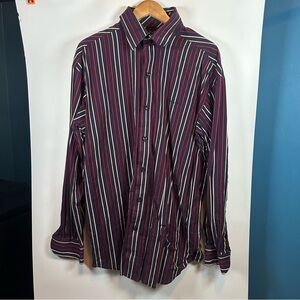 Sean John Navy Blue/Red/White Striped Button Up Shirt Men’s XXL